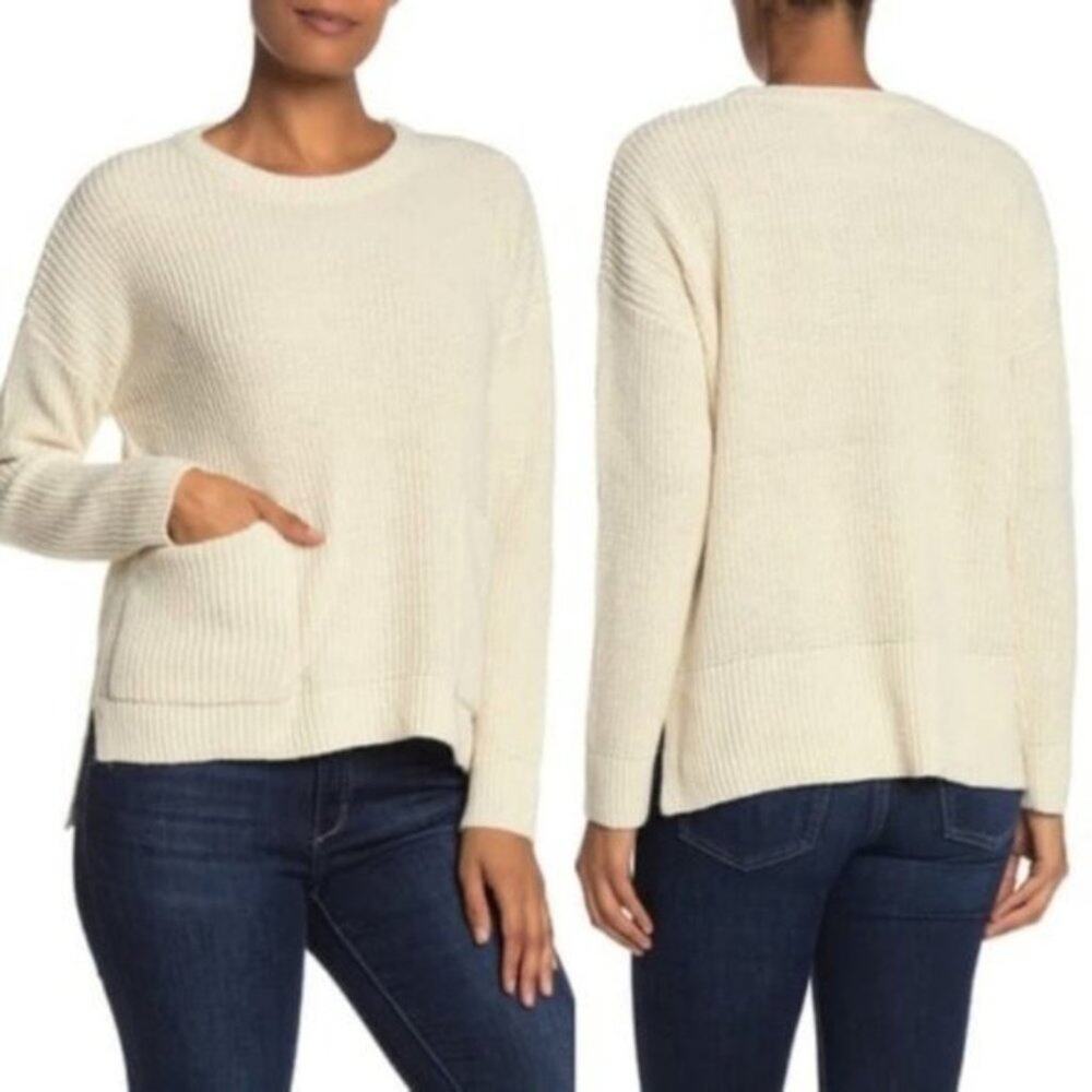 MELLODAY Cream Two Pocket Knit Crewneck Pullover Sweater NEW Women's XL
